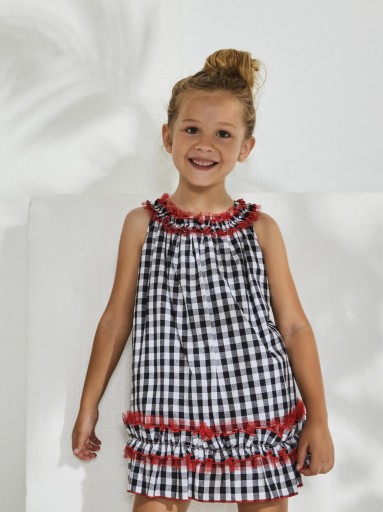 Nekenia Vestido Infantil Cuadros Vichy Negro Vivo Tul Rojo 2321805