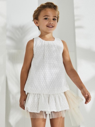 Nekenia Vestido Infantil Blanco Bordado Floral Lazada Tul Beig  2321834 [0]