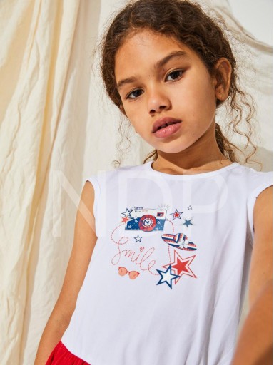 Nekenia Vestido Infantil Falda Tul Rojo Vuelo Sin Mangas Aplicación "Smile"  23VV03 [2]