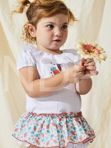 Nekenia Conjunto Bebé Camiseta Fresas Cuello Volante Tira Bordada  Braguita Estampado 23VC26 [2]
