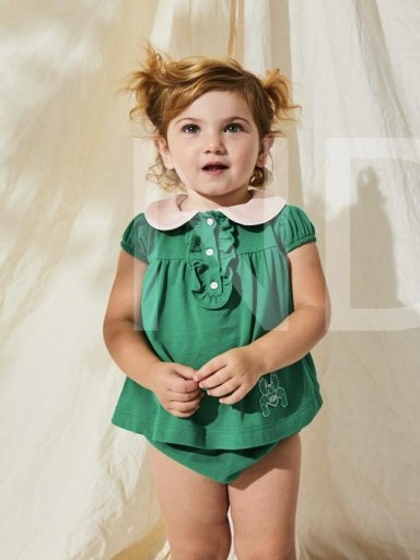 Nekenia Conjunto Bebé Polo Verde Braguita Cuello Bebé Manga Corta 23VC06