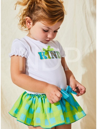 Nekenia Conjunto Bebé Camiseta "Kind" Braguita Cuadros Verde Turquesa Lazada 23VC13 [1]
