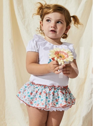 Nekenia Conjunto Bebé Camiseta Fresas Cuello Volante Tira Bordada Braguita Estampado 23VC26