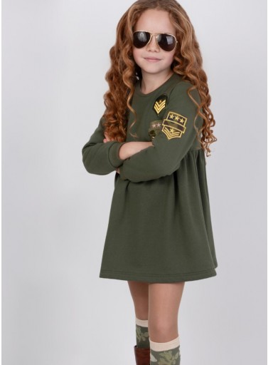  Nekenia Vestido Infantil Felpa Estilo Militar Verde Kaki 25IV06