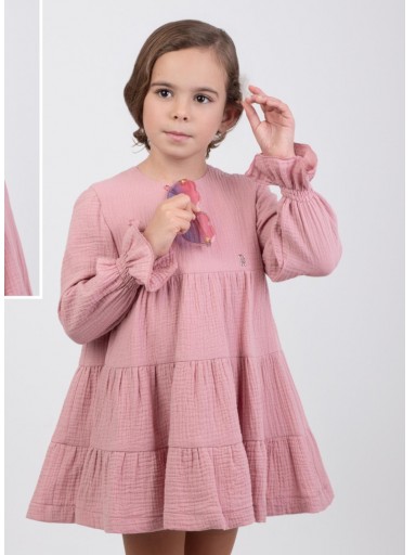  Nekenia Vestido Infantil Volantes Doble Gasa Rosa 25IV18