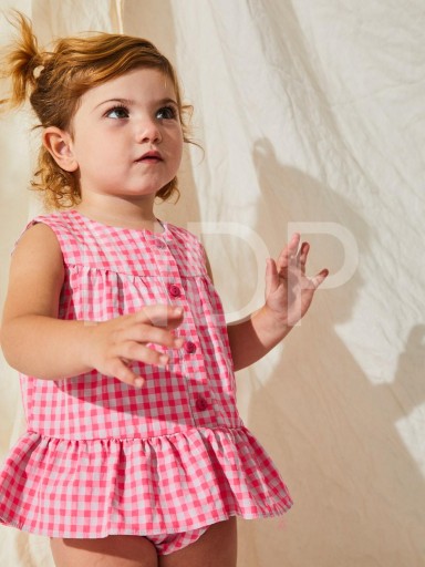 Nekenia Vestido Bebé Vuelo con Braguita Cuadro Vichy Fucsia 23VC12 [1]