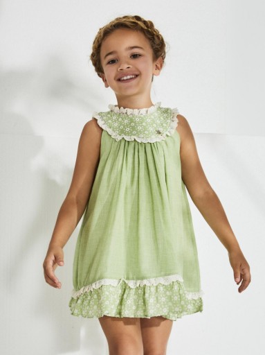 Nekenia Vestido Infantil Verde Oliva Canesú Bordado Floral 2321809