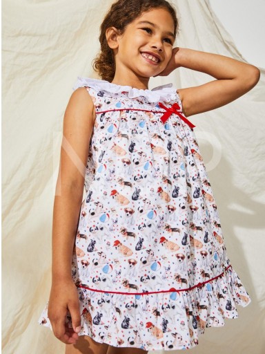 Nekenia Vestido Infantil Estampado Perritos Escote Espalda Vivo Rojo 23VV33 [1]