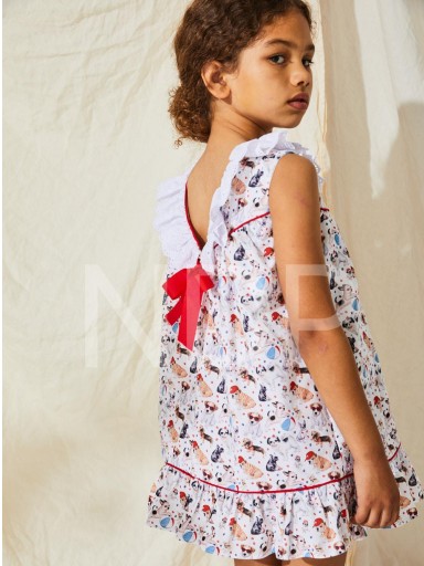 Nekenia Vestido Infantil Estampado Perritos Escote Espalda Vivo Rojo 23VV33