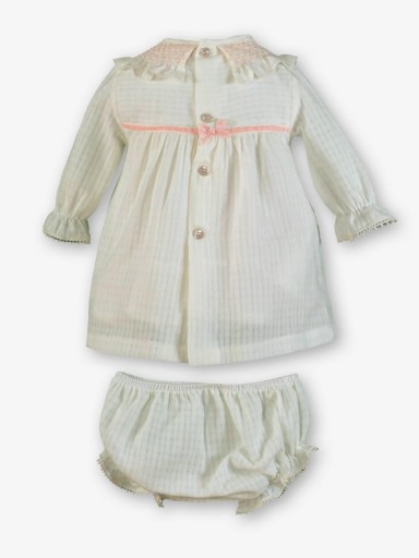 Miranda Vestido Bebe con braguita y Gorro Cuello Nido Abeja 0022/VBG  [1]