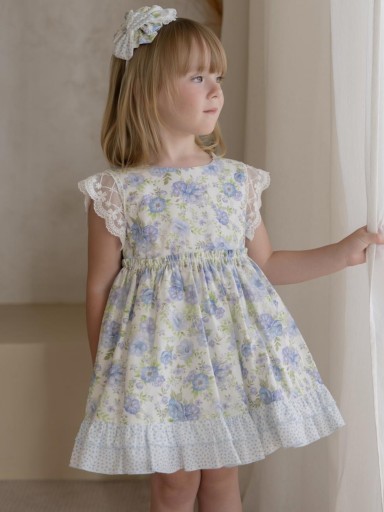 Miranda Vestido Infantil Flores Volante Topos "Crisantemo" 0236/V