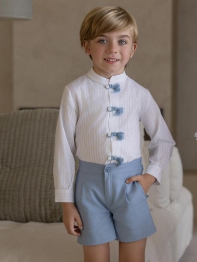 Miranda Conjunto Infantil Ceremonia Camisa m/l Blanca Pantalón Corto Azul "Geranio" 0228/23 [4]