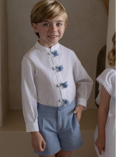 Miranda Conjunto Infantil Ceremonia Camisa m/l Blanca Pantalón Corto Azul "Geranio" 0228/23 [3]