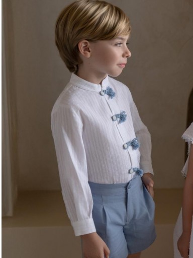Miranda Conjunto Infantil Ceremonia Camisa m/l Blanca Pantalón Corto Azul "Geranio" 0228/23 [2]