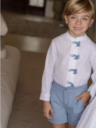 Miranda Conjunto Infantil Ceremonia Camisa m/l Blanca Pantalón Corto Azul "Geranio" 0228/23 [1]