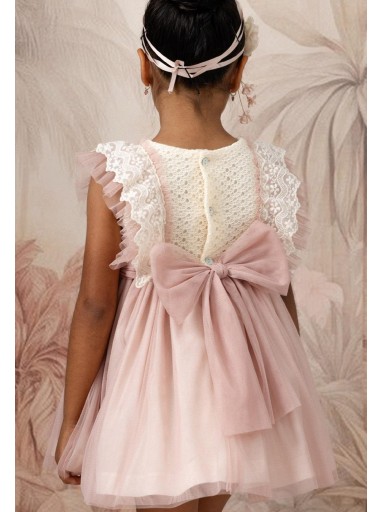 Basmarti Vestido Infantil ceremonia Cuerpo encaje falda tul rosa Alba 26031 [2]