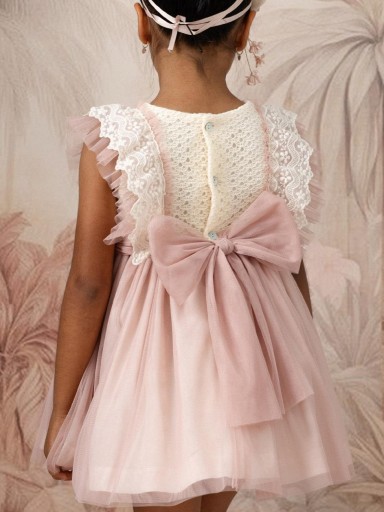 Basmarti Vestido Infantil ceremonia Cuerpo encaje falda tul rosa Alba 26031 [1]