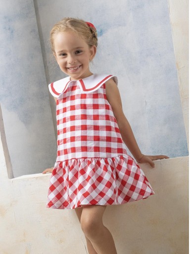 Basmarti Vestido Infantil corte evasé Cuadros grandes rojo cuello blanco 26291 [0]