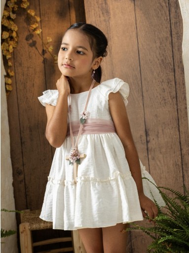Basmarti Vestido Infantil Ceremonia Fity Blanco Fajin tul rosa 26210