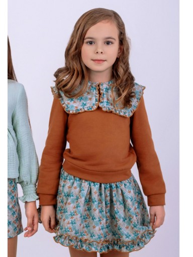  Nekenia Conjunto Infantil Sudadera Camel Falda Estampado Flores Azul "Mercurio" 2511015