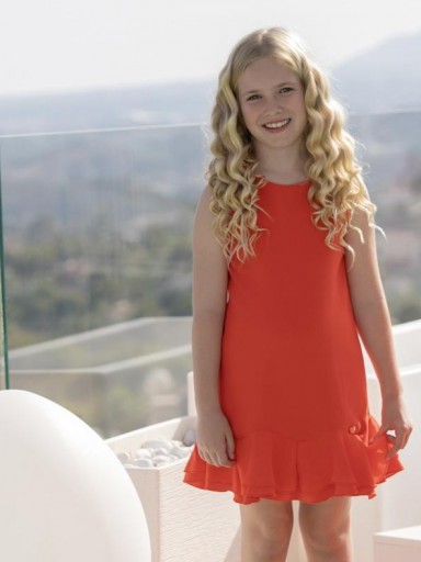 Miranda Vestido Niña Naranja Tirantes Volante bajo "Clavel" 0302/V