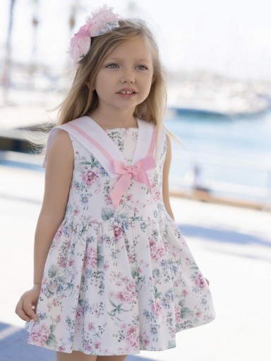 Miranda Vestido Infantil Estampado Flores Cuello Marinero Lazada "Camelia" 0252/V