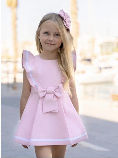 Miranda Vestido Infantil Rosa Volantes Hombros Lazada "Lavanda" 0253/V