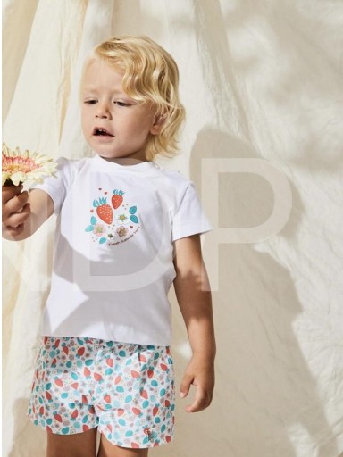 Nekenia Conjunto Bebé Camiseta Serigrafía Pantalón Corto Estampado Fresas 23VC25 [1]