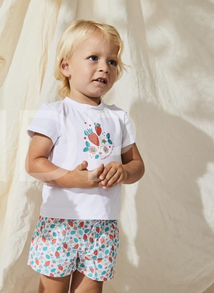Nekenia Conjunto Bebé Camiseta Serigrafía Pantalón Corto Estampado Fresas 23VC25