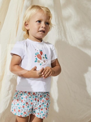 Nekenia Conjunto Bebé Camiseta Serigrafía Pantalón Corto Estampado Fresas 23VC25