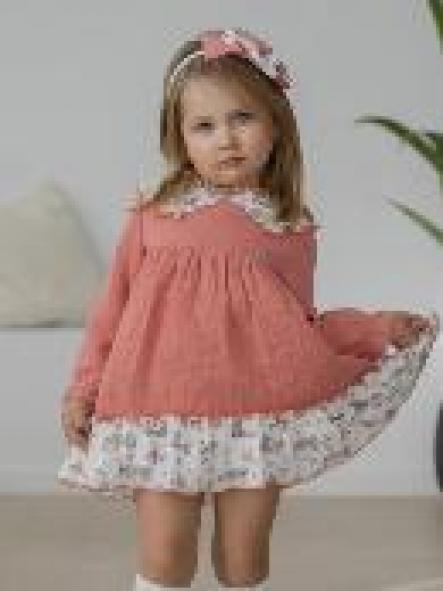 Miranda Vestido Infantil  Salmon Detalles Estampado Mapaches "Audrey" 0603/V [4]