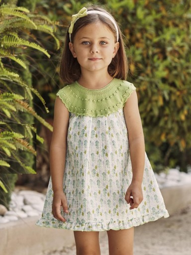 Juliana Vistiendo Bebés Vestido Cuerpo Punto Falda Tela Caballitos Mar  "Lima" 26132