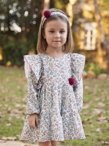 Juliana Vistiendo Bebés Vestido 2 Cortes Flores Volante Hombros "Ritmo" 25661 Fucsia