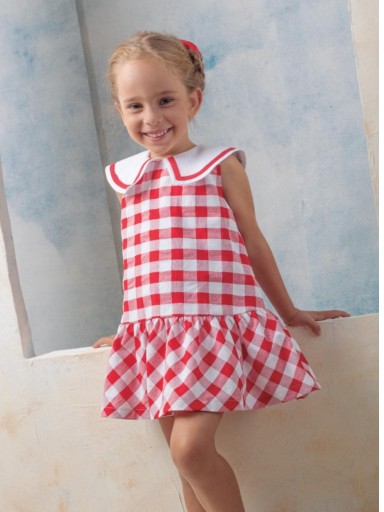 Basmarti Vestido Infantil corte evasé Cuadros grandes rojo cuello blanco 26291 [1]