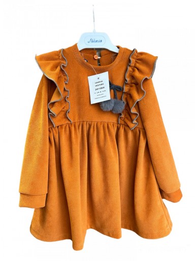  Nekenia Vestido Infantil Talle Alto Naranja Volantes Cuerpo Vivo Gris Pompones 2411804 [2]