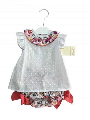 Daniesty conjunto bebé braga estampado blusa Plumeti blanco  [1]