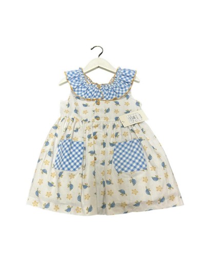 Daniesty Vestido infantil Vuelo Australia Botones Estampado Tortugas y Estrellas Cuadros Vichy Azul Australia002 [1]