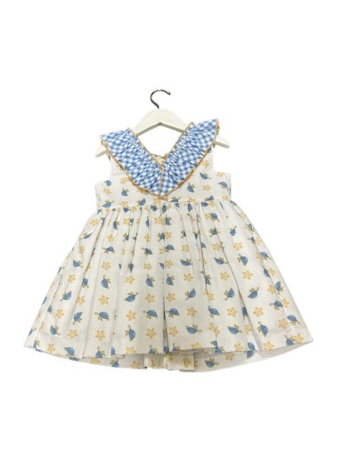 Daniesty Vestido infantil Vuelo Australia Botones Estampado Tortugas y Estrellas Cuadros Vichy Azul Australia002 [2]