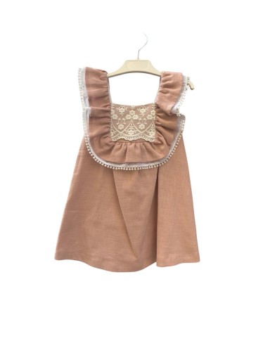 Basmarti Vestido Infantil Ceremonia corte evasé Rosa Pieza guipour blanco 26051 [2]