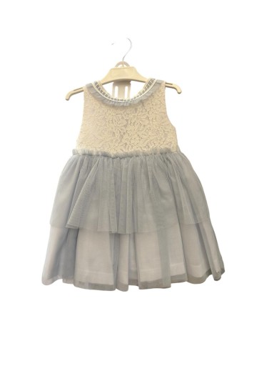 Basmarti Vestido Infantil ceremonia Edha Guipour Blanco volantes Tul Azul 26010 [3]