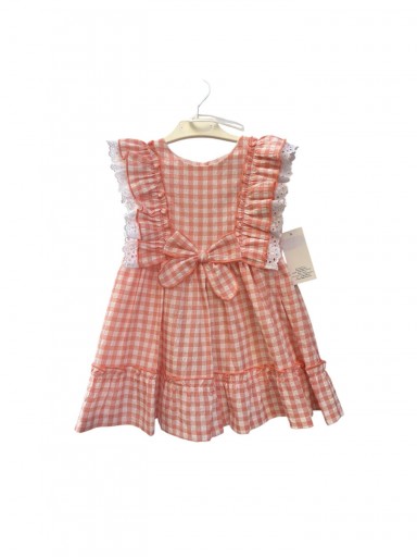 Basmarti Vestido Infantil Ceremonia Cuadro vichy Naranja Doble volante hombros 26251 [2]