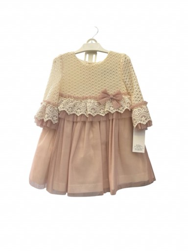 Basmarti Vestido Infantil ceremonia  manga francesa falda tul rosa 26030 [3]