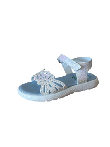 Pablosky Sandalia Niña Piel Grabado Floral Velcro Kansas Blanco 448800