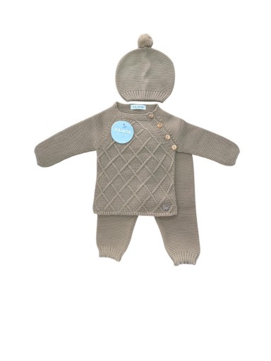 Juliana Vistiendo Bebés Conjunto Punto Polaina 3P Jersey y Gorro Tostado 24560