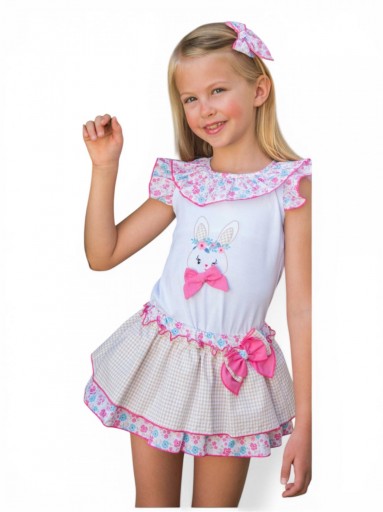 Daniesty Conjunto Infantil Falda Fucsia Volante Cuadro Vichy Blusa Cuadro Vichy Familia Dulce 014 [0]