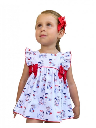 Daniesty Jesusito Bebeb Braguita y Vestido  Estampado Muñecas Lazadas Rojo  Familia Paris 001 [0]