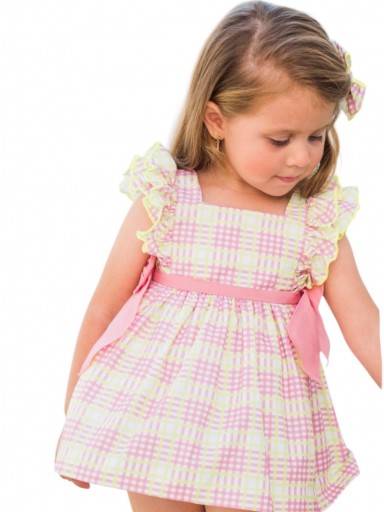 Daniesty Jesusito Bebe Braguita Rosa Volante Cuadros Vestido Cuadros Lazadas Familia Martha 001 [0]