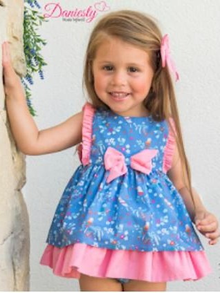 Daniesty Jesusito Bebé Braguita Volante Plumeti Vestido Azul Estampado Flores Familia Tropic 001 [0]