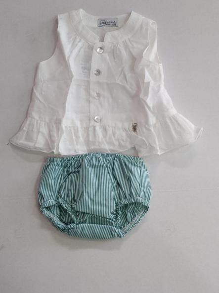 Nekenia Conjunto Bebé Blusa Sin Manga Plumeti Braguita Rayas 24VC05 Verde [1]