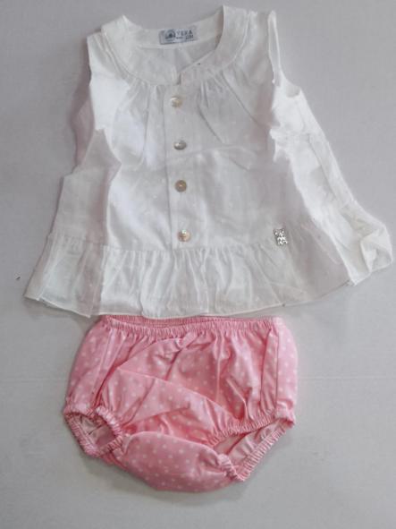 Nekenia Conjunto Bebé Blusa Sin Manga Plumeti Braguita Topos 24VC05 Rosa [1]